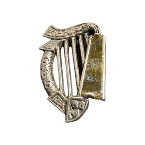 Vintage Sol d'Or Celtic Harp Lapel Pin Pewter Green Stone Music Souvenir Irish